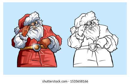 Christmas isolated elements. Santa Claus. Cartoon,colorfull and contour. Sketch.
