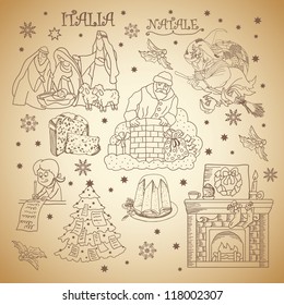  Christmas in Italy sketches,  vector, background,