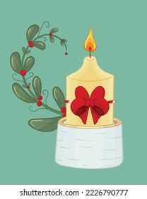 christmas item decoration candle wood mistletoe