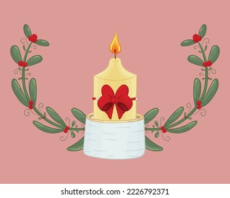 christmas item decoration candle wood mistletoe