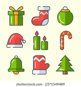 Christmas Item Set with Flat Style Icon