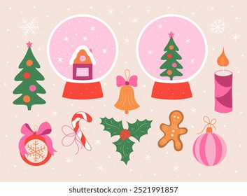 Christmas Item Set, Holiday Items Collection. Vector illustration