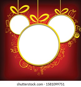 Christmas items with circle space on red background