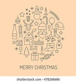 Christmas items in line style. Holiday icons.