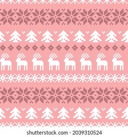 Christmas jacquard  for christmas textile on pink background. Seamless pattern. Vector.