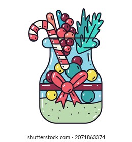 Christmas jar with red bow vector cartoon illustration isolated on a white background.