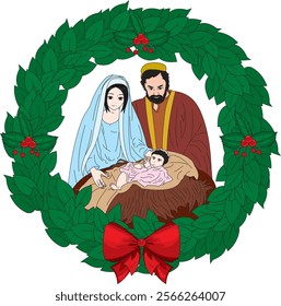 Christmas jesus birth holly wreath vector