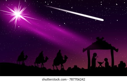 Christmas of Jesus and comet in the night starry sky - Shutterstock ID 787706242