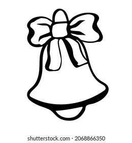 Christmas jingle bell in doodle style. New year and christmas hand-drawn decorations. Vector illustration.