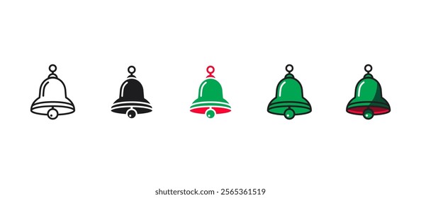 Christmas jingle bell icon in colorful flat style. Ideal for holiday decorations, festive designs, seasonal themes, winter celebrations, and cheerful Christmas illustrations.