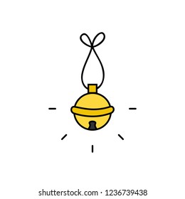 Christmas Jingle Bell Vector Outlined Illustration Icon. Festive, Holiday, Seasonal, Traditional Yellow, Gold Jingle Bell, Isolated.