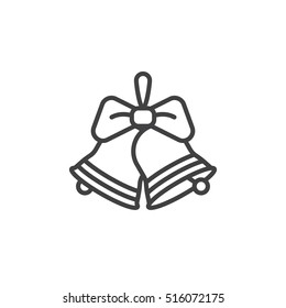 Christmas Jingle Bells with Bow line icon, outline vector sign, linear pictogram isolated on white. logo illustration