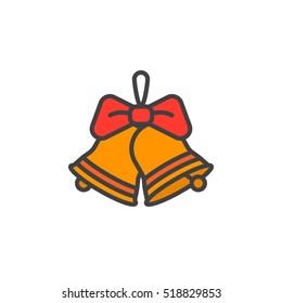 Christmas Jingle Bells with Bow line icon, filled outline vector sign, linear colorful pictogram isolated on white. logo illustration