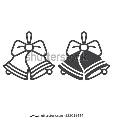 Christmas Jingle Bells with Bow line icon, outline and filled vector sign, linear and full pictogram isolated on white, logo illustration