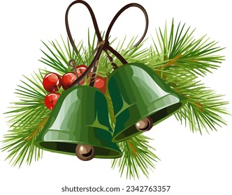 Christmas Jingle Bells With Spruce Green Twigs Flat 