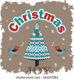 Christmas Joy - Singing birds pattern tree grunge snow 