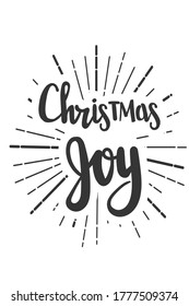 Christmas Joy wishes for new year holiday. Retro card Merry Christmas text lettering. Happy new year poster calligraphy on white background. Vector joy banner