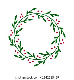 Christmas JOY wreath. Hand drawn vector round frame for invitations, postcards, greeting cards, quotes, logos, posters and more. Vector illustration isolated on white background