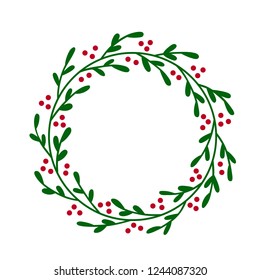 Christmas JOY wreath. Hand drawn vector round frame for invitations, postcards, greeting cards, quotes, logos, posters and more. Vector illustration isolated on white background