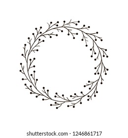 Christmas JOY wreath. Hand drawn vector round frame for invitations, postcards, greeting cards, quotes, logos, posters and more. Vector illustration isolated on white background