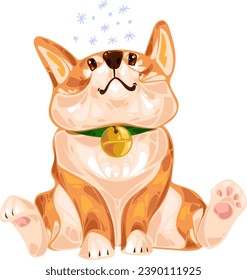 Christmas joyful puppy welsh corgi Pembroke with snowflakes