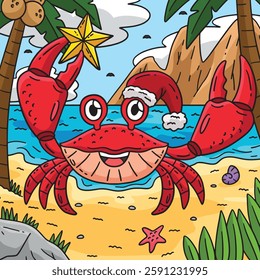 Christmas in July Crab with Christmas Hat Colored 