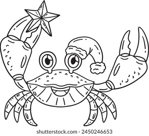 Christmas in July Crab with Christmas Hat Isolated