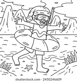 Christmas in July Elf with Snorkel Coloring Page