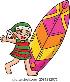 Christmas in July Elf and Surfboard Clipart 