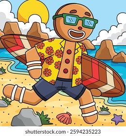 Christmas in July Gingerbread Man Colored Cartoon 