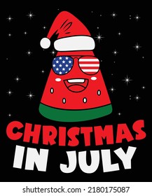 Christmas in July Happy summer shirt print template, Funny Santa's hat USA flag glasses Funny Ice-cream watermelon vector 