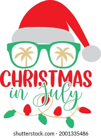 Christmas in July lettering. Santa Claus illustration vector