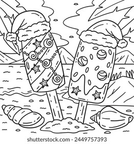 Christmas in July Popsicle with Hat Coloring Page