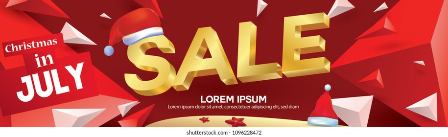 Christmas i July, for poster, marketing, advertising, summer sale, banner in summer with copy space discount offer