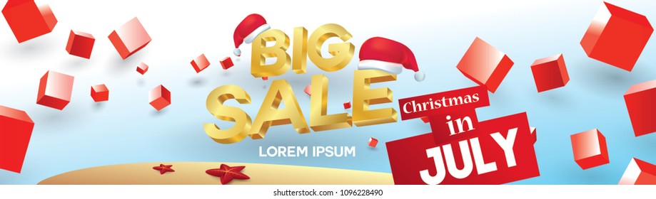 Christmas in July for poster, marketing, advertising, summer sale, banner in summer with copy space discount offer