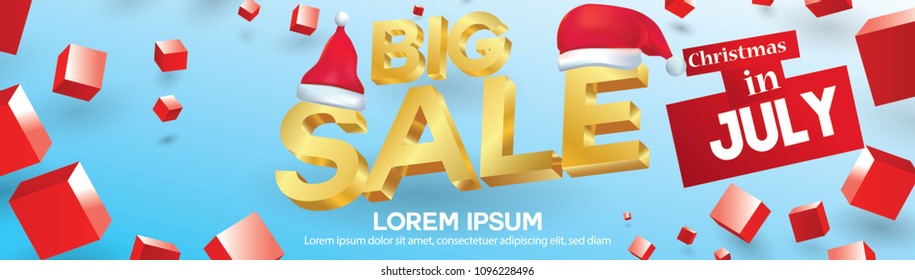Christmas in July, for poster, marketing, advertising, summer sale, banner in summer with copy space discount offer