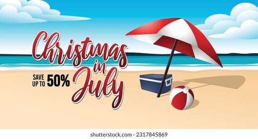 Christmas in July sale banner and design, sale marketing template, vector illustration