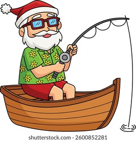 Christmas in July Santa Fishing Cartoon Clipart 