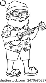 Christmas in July Santa Playing Guitar Isolated 
