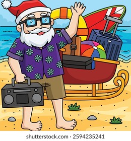 Christmas in July Santa with a Sleigh Colored 