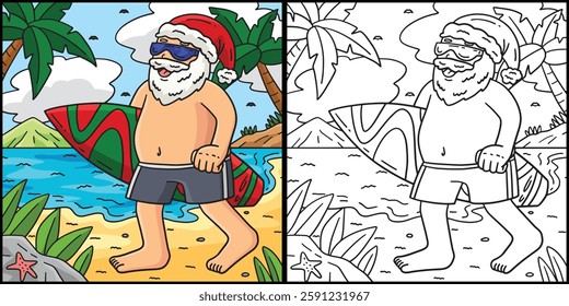 Christmas in July Santa Surfboard Illustration 