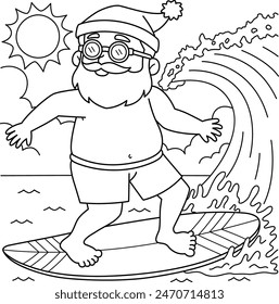 Christmas in July Santa Surfing Coloring Page 