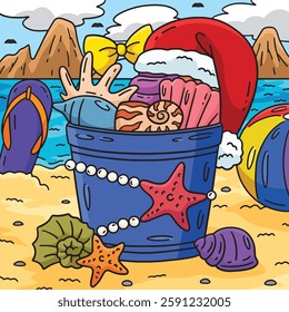 Christmas in July Seashells and Hat Colored 