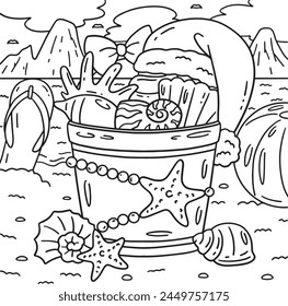 Christmas in July Seashells and Hat Coloring Page