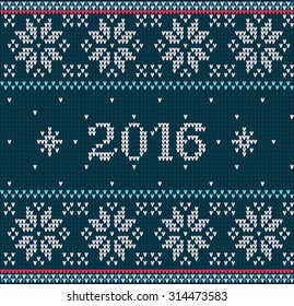 Christmas jumper fragment with 2016 New Year. Card of New Year 2016 with knitted texture. vector illustration for winter holiday, new year's eve, silvester