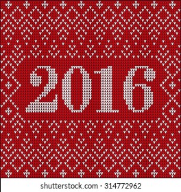 Christmas jumper fragment with 2016 New Year. Card of New Year 2016 with knitted texture. vector illustration for winter holiday, new year's eve, silvester