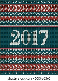 Christmas jumper fragment with 2017 New Year. Card of New Year 2017 with knitted texture. vector illustration for winter holiday, new years eve, silvester