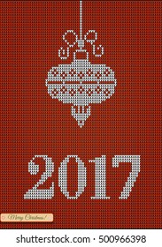 Christmas jumper fragment with 2017 New Year. Card of New Year 2017 with knitted texture. vector illustration for winter holiday, new years eve, silvester