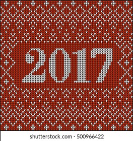 Christmas jumper fragment with 2017 New Year. Card of New Year 2017 with knitted texture. vector illustration for winter holiday, new year's eve, silvester