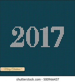 Christmas jumper fragment with 2017 New Year. Card of New Year 2017 with knitted texture. vector illustration for winter holiday, new years eve, silvester
